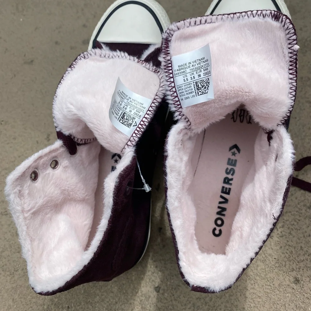 Converse Maroon Suede Fuzzy Pink Sneakers